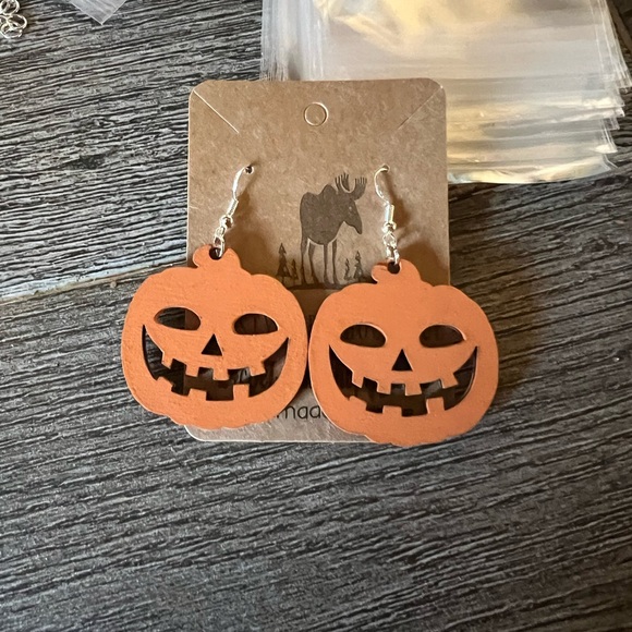 Accessories - Handmade Laser cut and hand painted Halloween pumpkin earrings